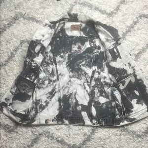 Plain Pockets Vintage Black and White Tie-Dye Denim Vest